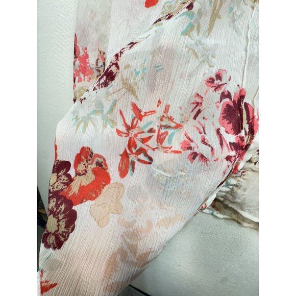 Eddie Bauer Womens Floral Button-Up Blouse Top Size MP Multicolor Sheer Boho - Picture 7 of 14